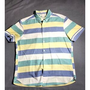 LOGG H&M Shirt Mens Medium Multicolored Striped Short Sleeve Button Up Collared